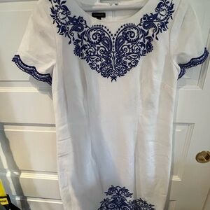 Talbots White Dress with Blue Detailing